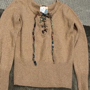 Gimmick Lace-Up Tan Sweater